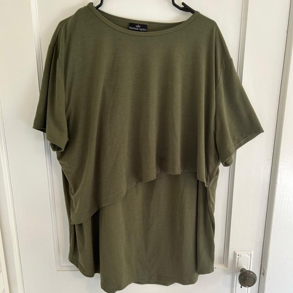 Nursing Queen Nursing Tee With Asymmetrical Flap - Olive, 2X
